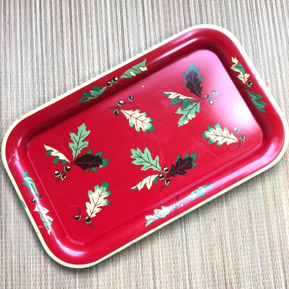 Vintage Metal Autumn Acorn Oak Leaf Tray - Picture 1 of 6